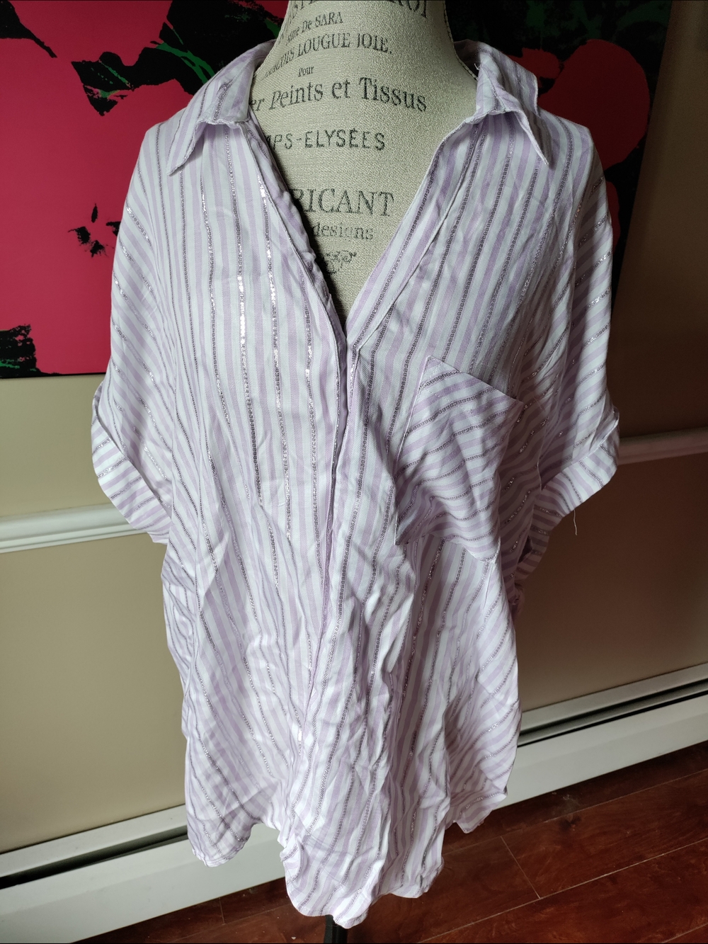 Women's Adrienne Vittadini Lavender & White Lightweight Striped Shirt Size 3XL
